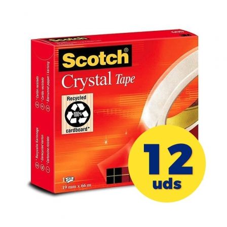 Scotch Cinta Adhesiva Supertransparente Crystal 600, 19mm x 33m (Set de 12)